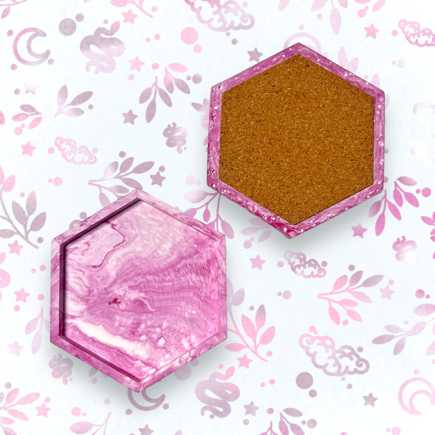 Drinks Coasters - Pink Marble Style Hexagonal Tray