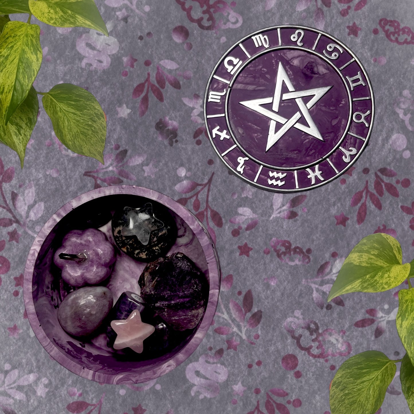 Trinket Box - Purple Star and Horoscopes Detail