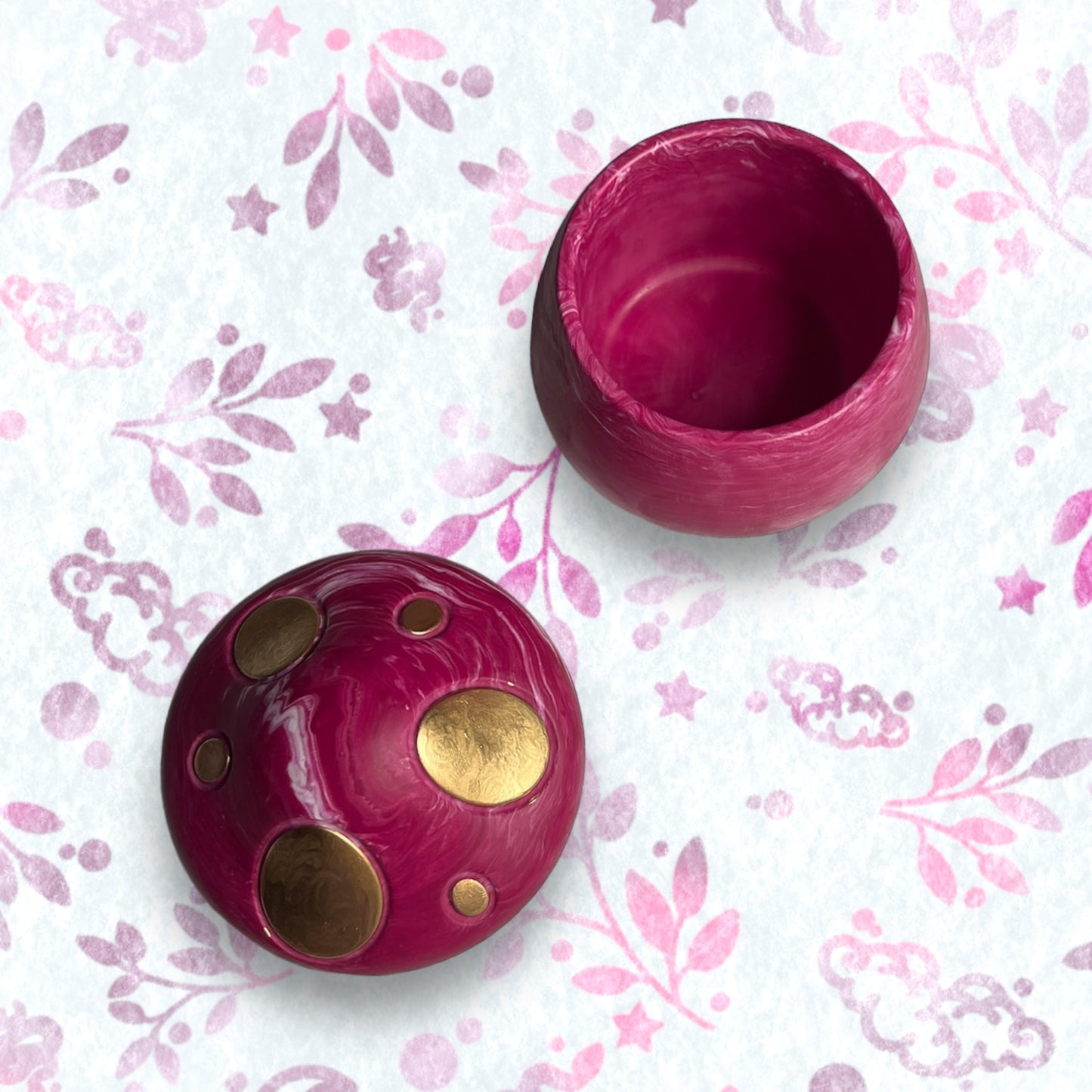 Mushroom Jar - Magenta With Gold Detail Trinket Box