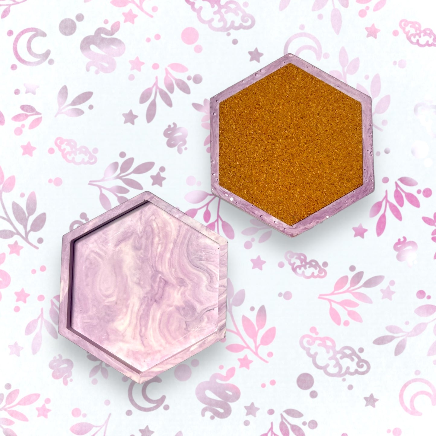 Drinks Coasters - Lilac Marble Style Hexagonal Tray