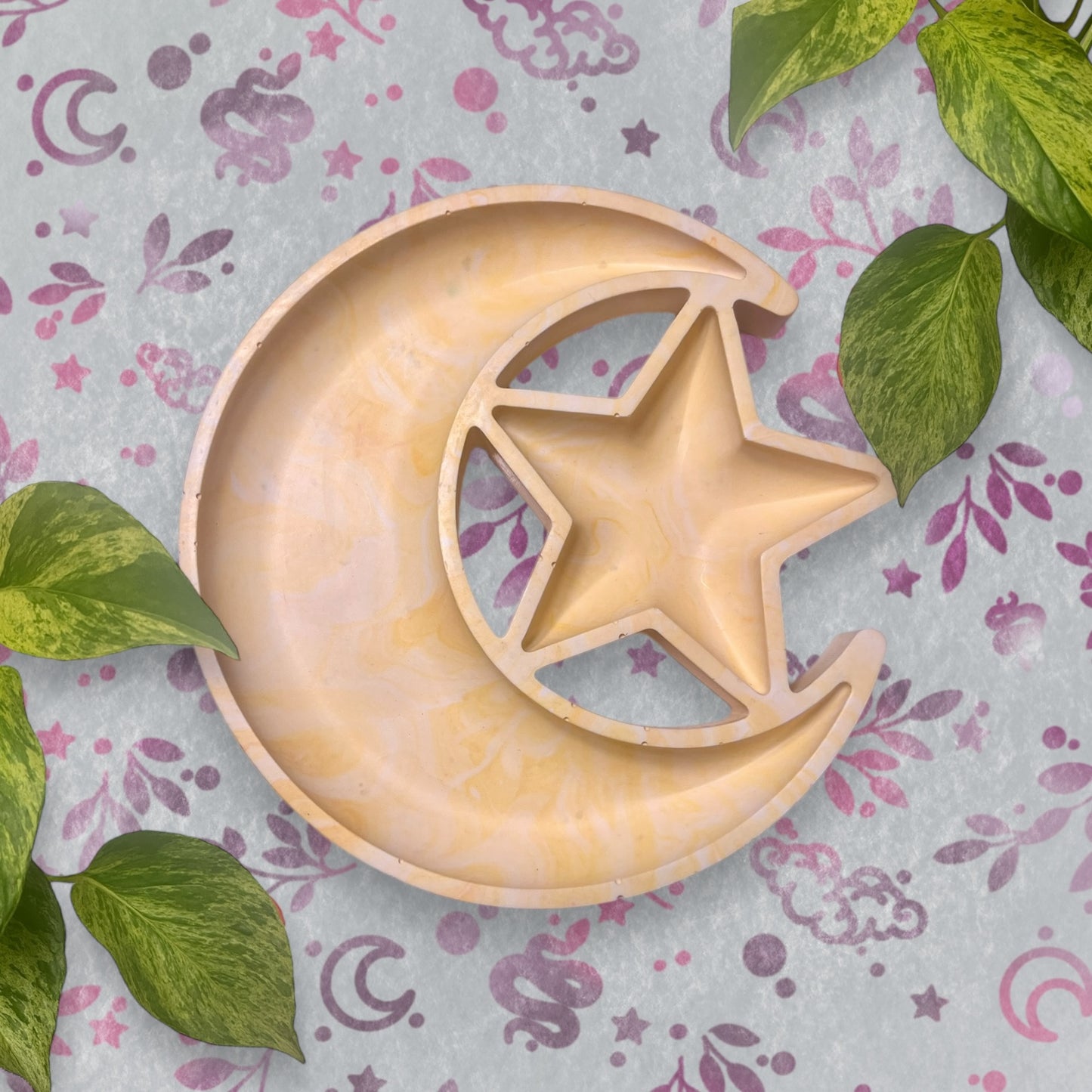 Trinket Tray - Yellow Moon and Star Marble Style Ring Dish