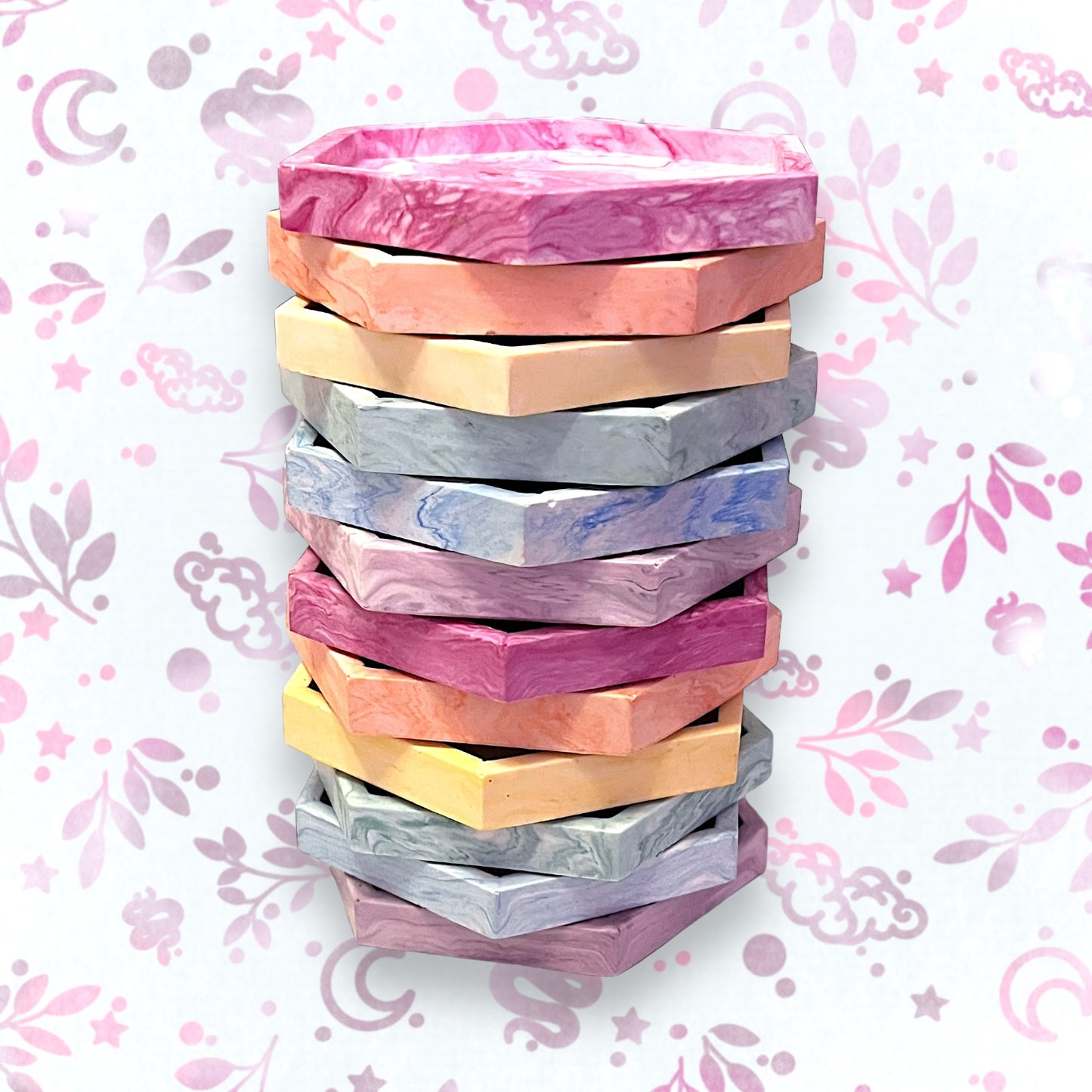 Drinks Coasters - Lilac Marble Style Hexagonal Tray