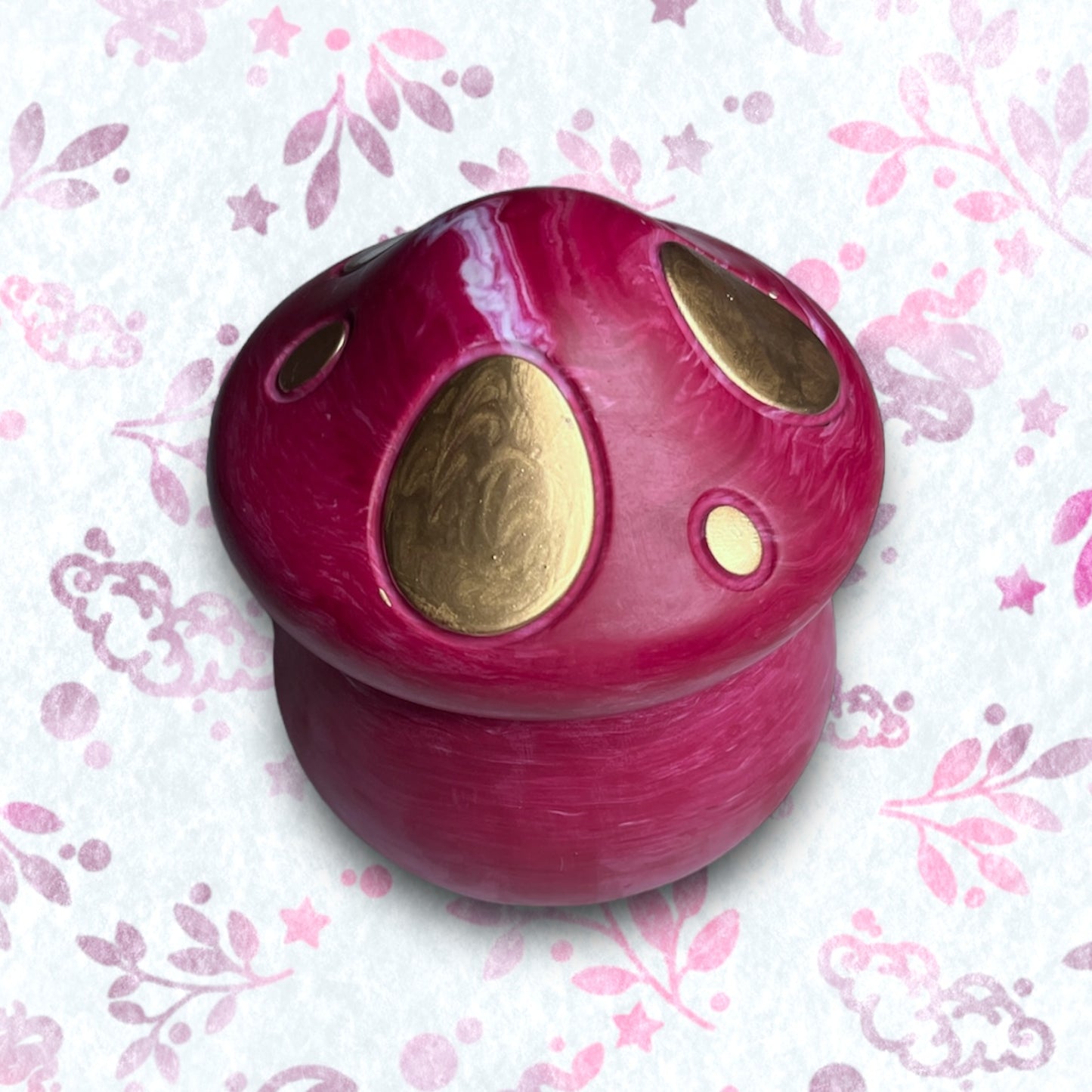 Mushroom Jar - Magenta With Gold Detail Trinket Box