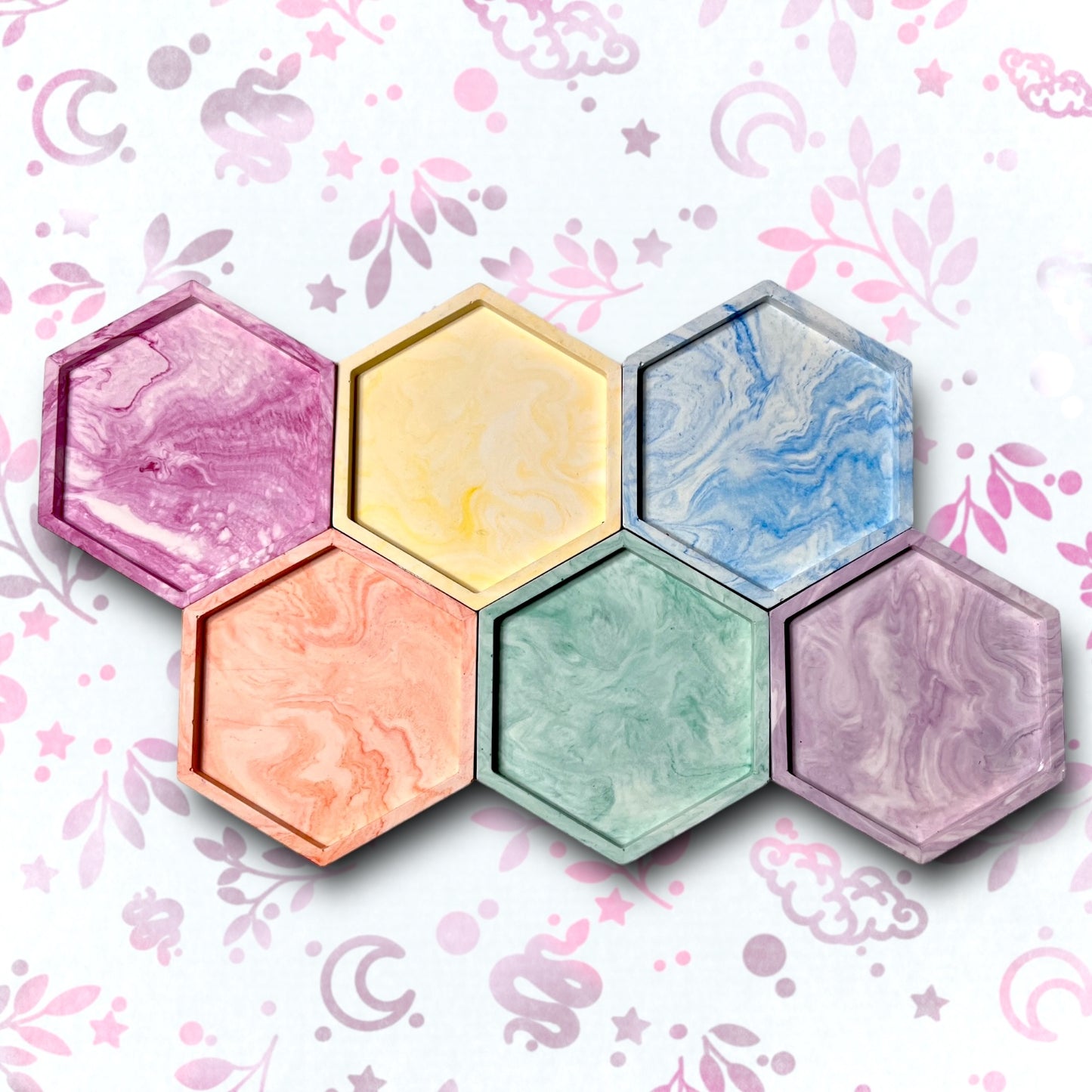 Drinks Coasters - Green Marble Style Hexagonal Tray