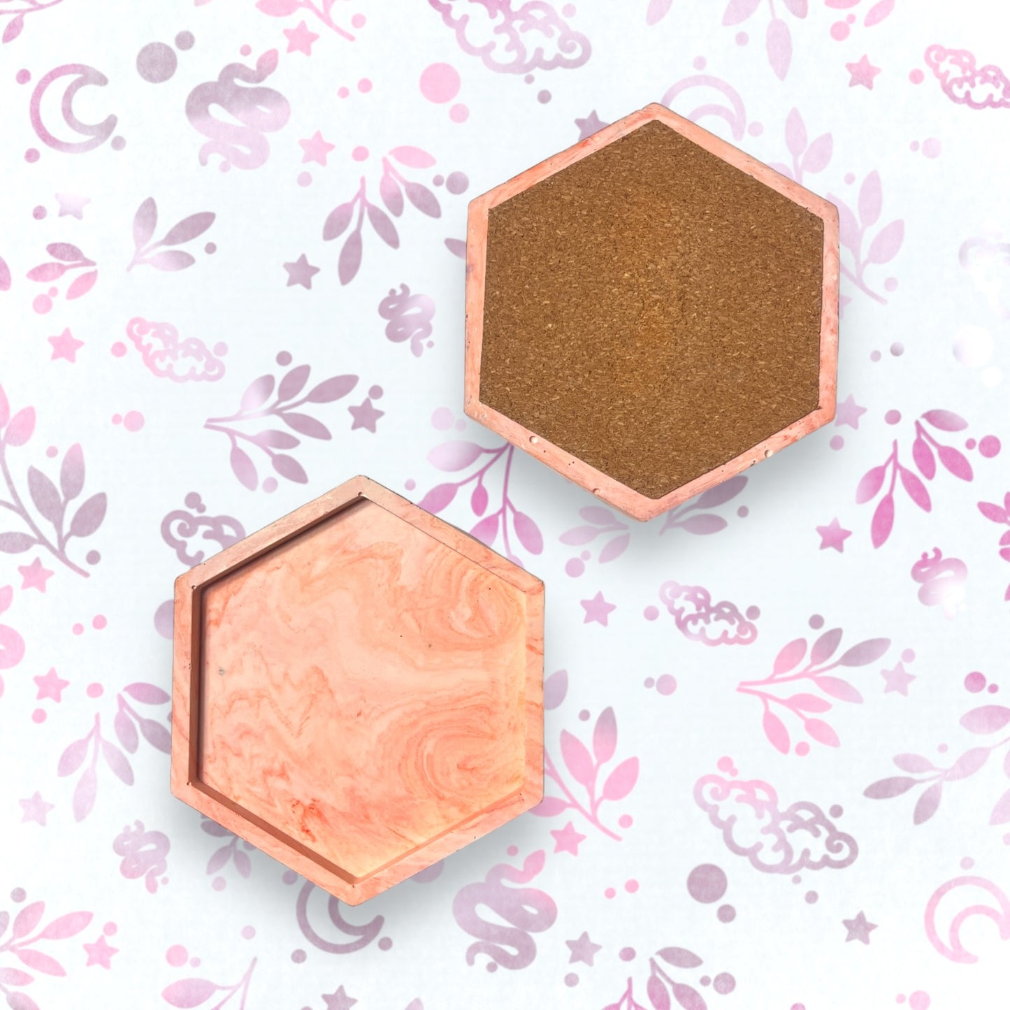 Drinks Coasters - Orange Marble Style Hexagonal Tray