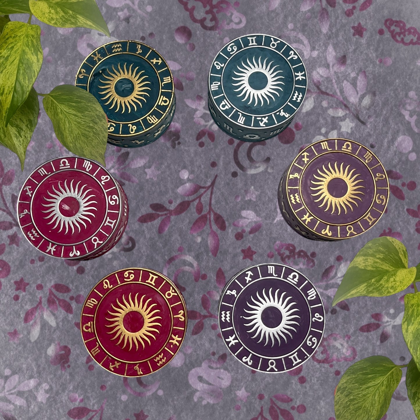 Trinket Box - Magenta Sun and Horoscopes Detail