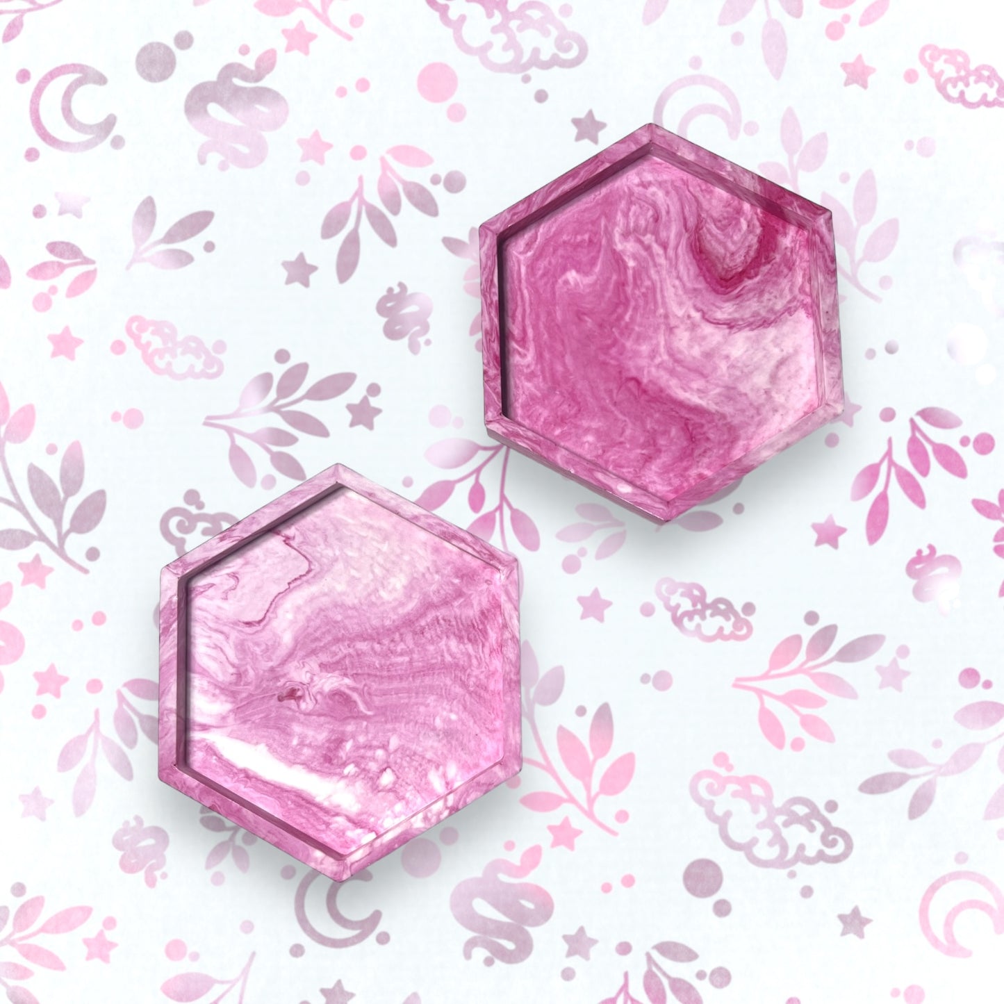Drinks Coasters - Pink Marble Style Hexagonal Tray