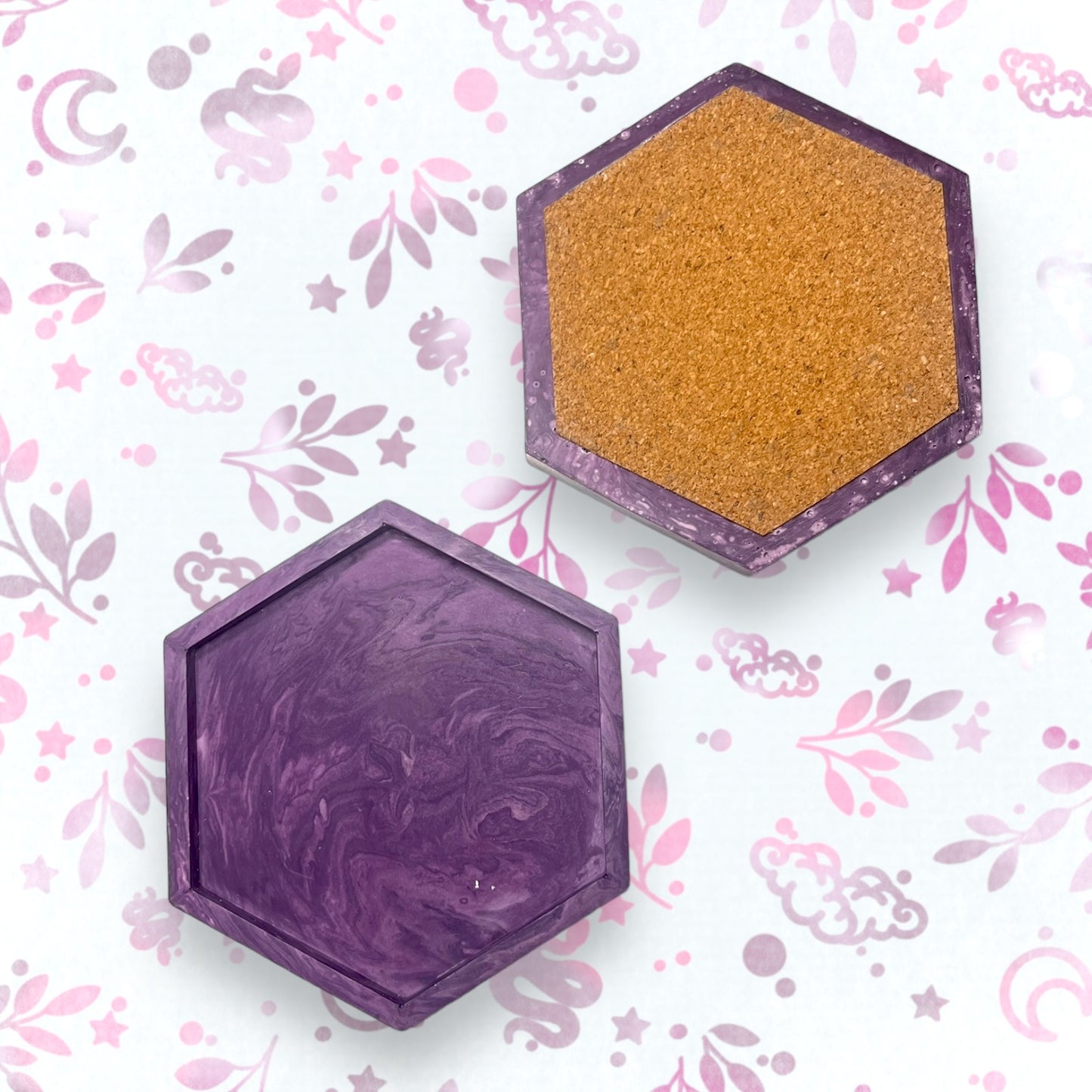 Drinks Coasters - Purple Marble Style Hexagonal Tray