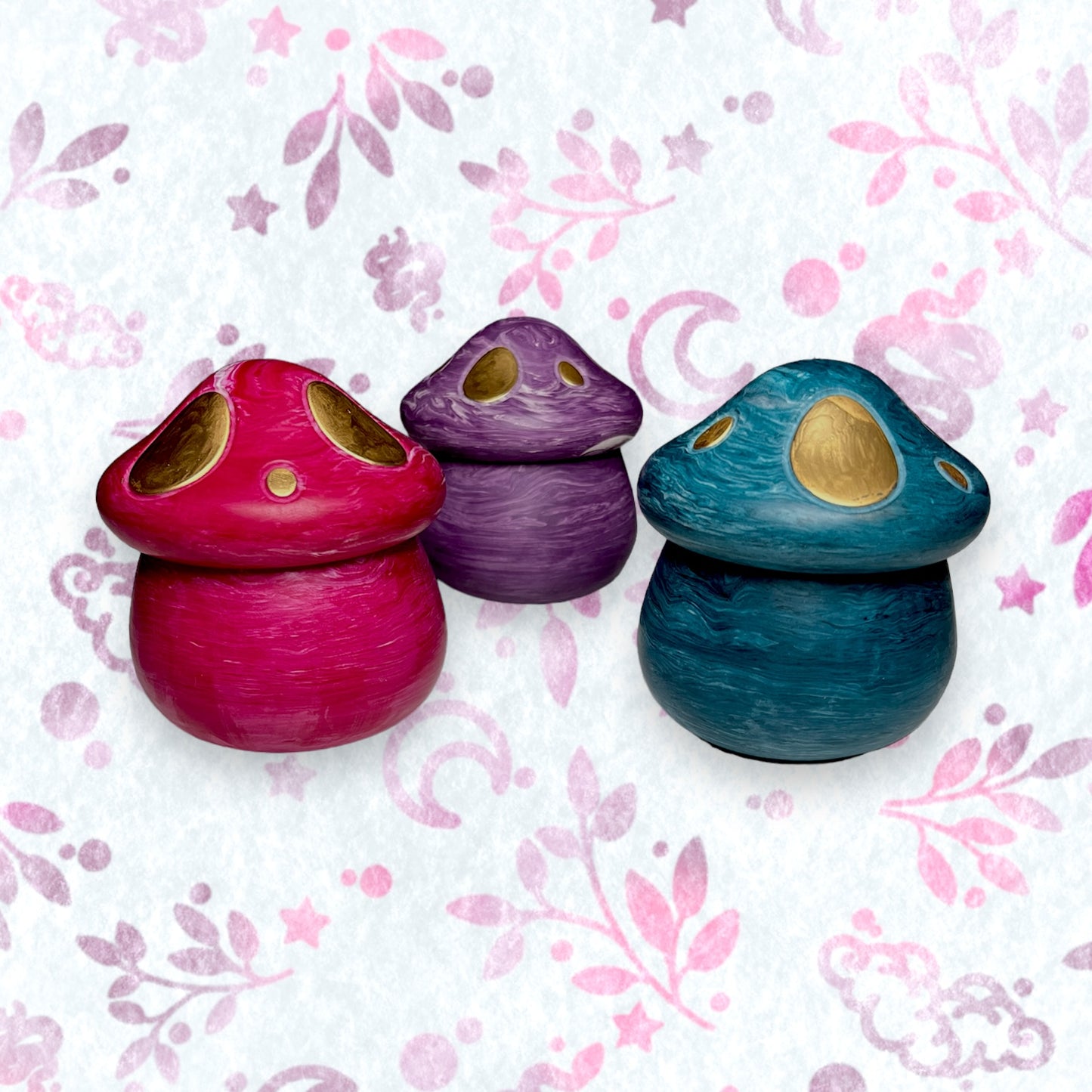 Mushroom Jar - Magenta With Gold Detail Trinket Box