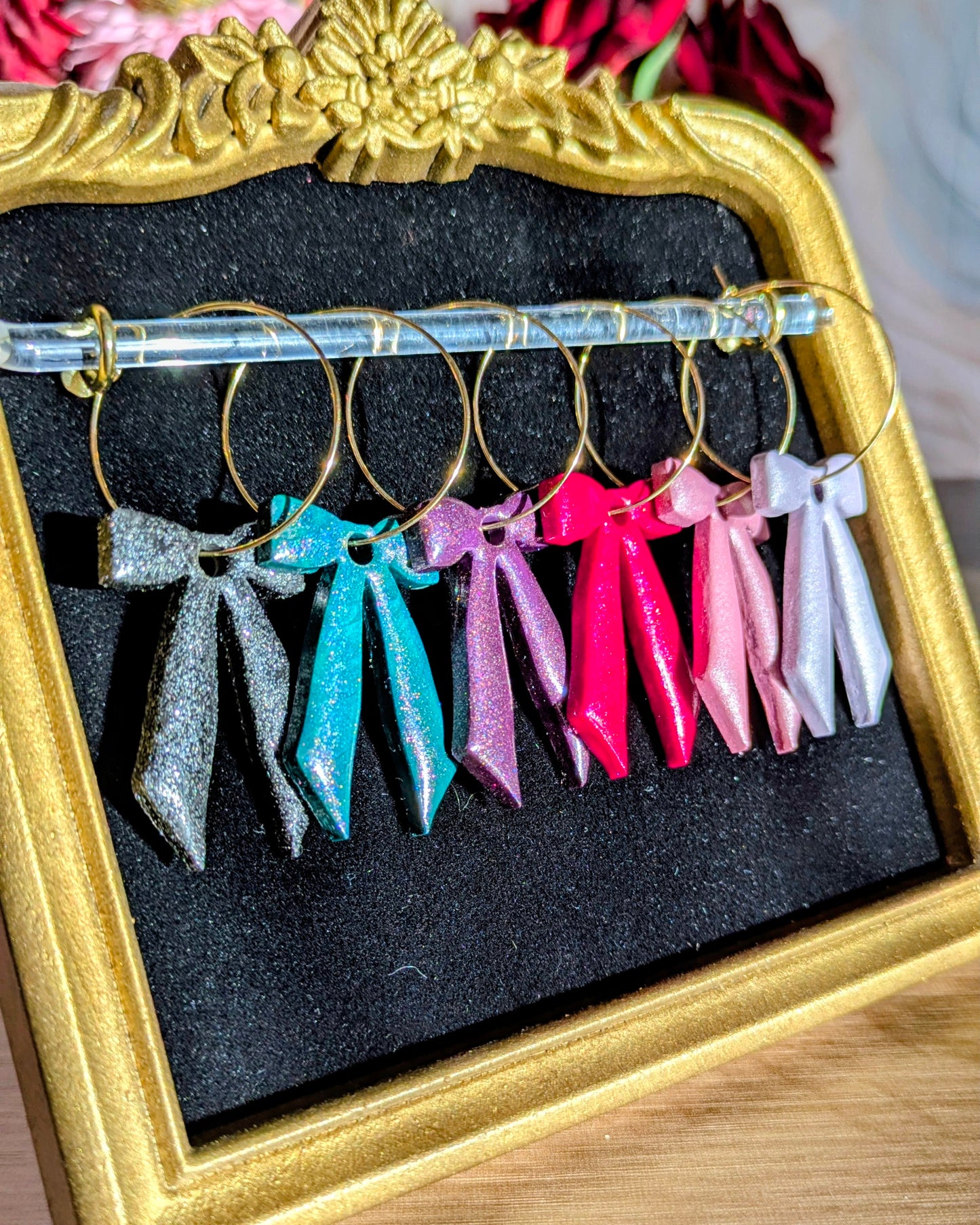 Pastel Lilac Matte Glitter Large Bow Hoop Earrings