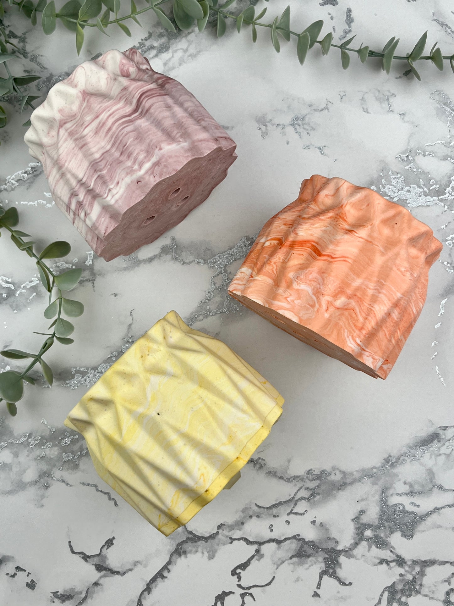 Plant Pot - Yellow Geometric Faceted Design
