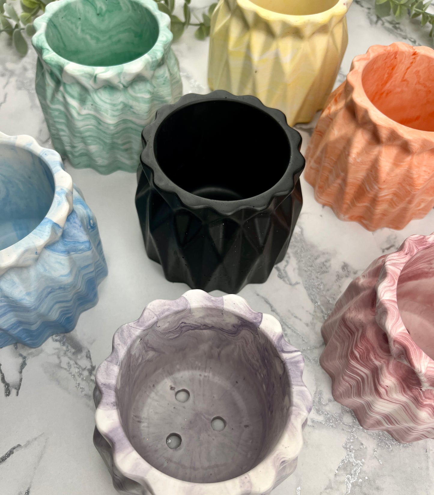 Plant Pot - Green Geometric Faceted Design