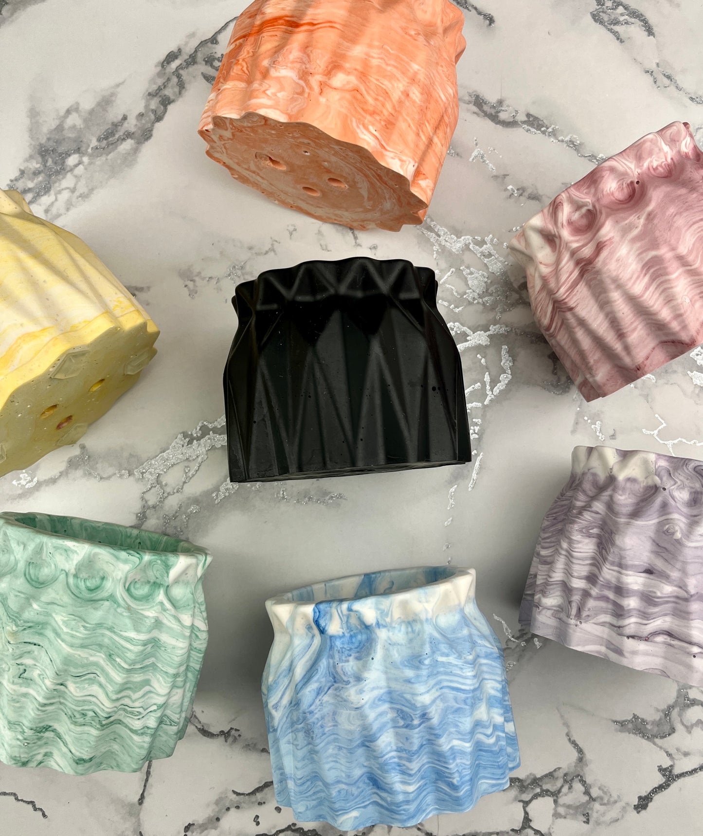 Plant Pot - Yellow Geometric Faceted Design