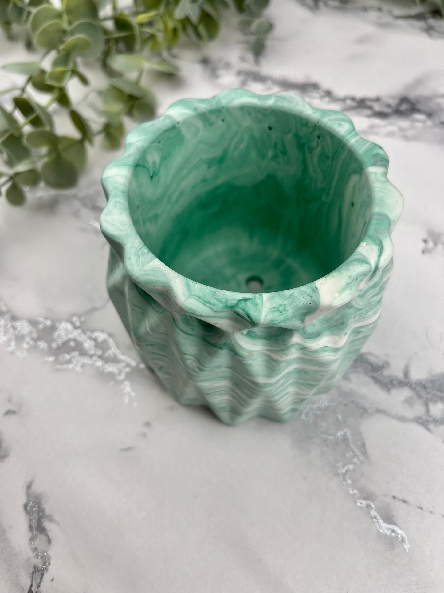 Plant Pot - Green Geometric Faceted Design