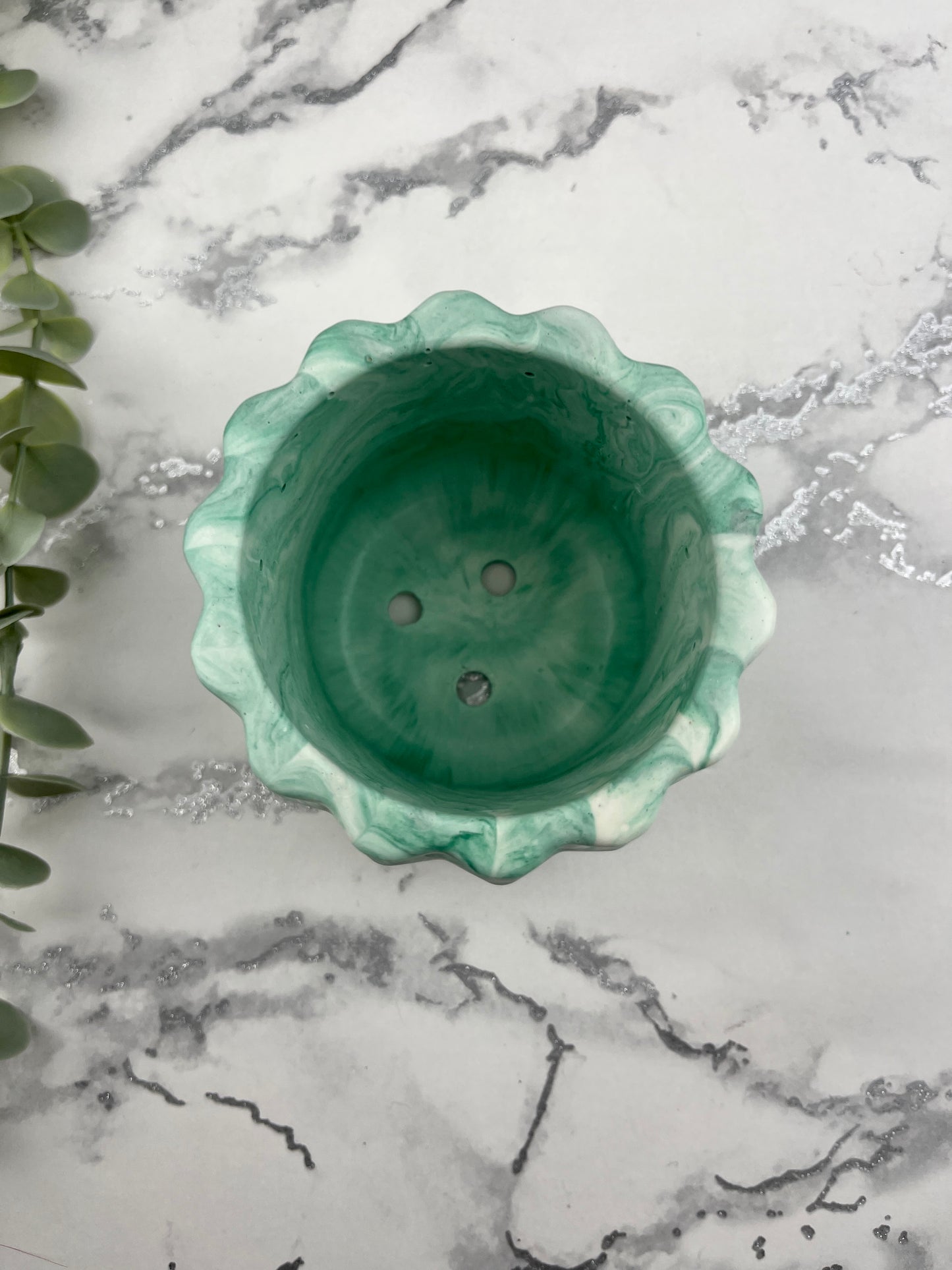 Plant Pot - Green Geometric Faceted Design