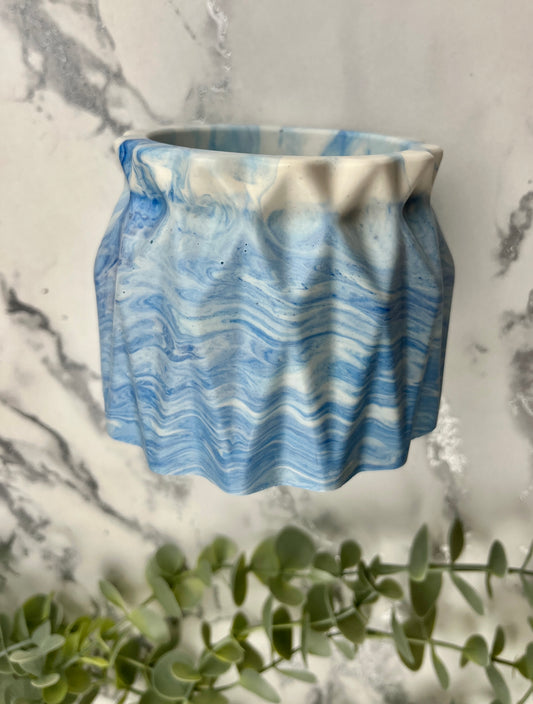 Plant Pot - Blue Geometric Faceted Design