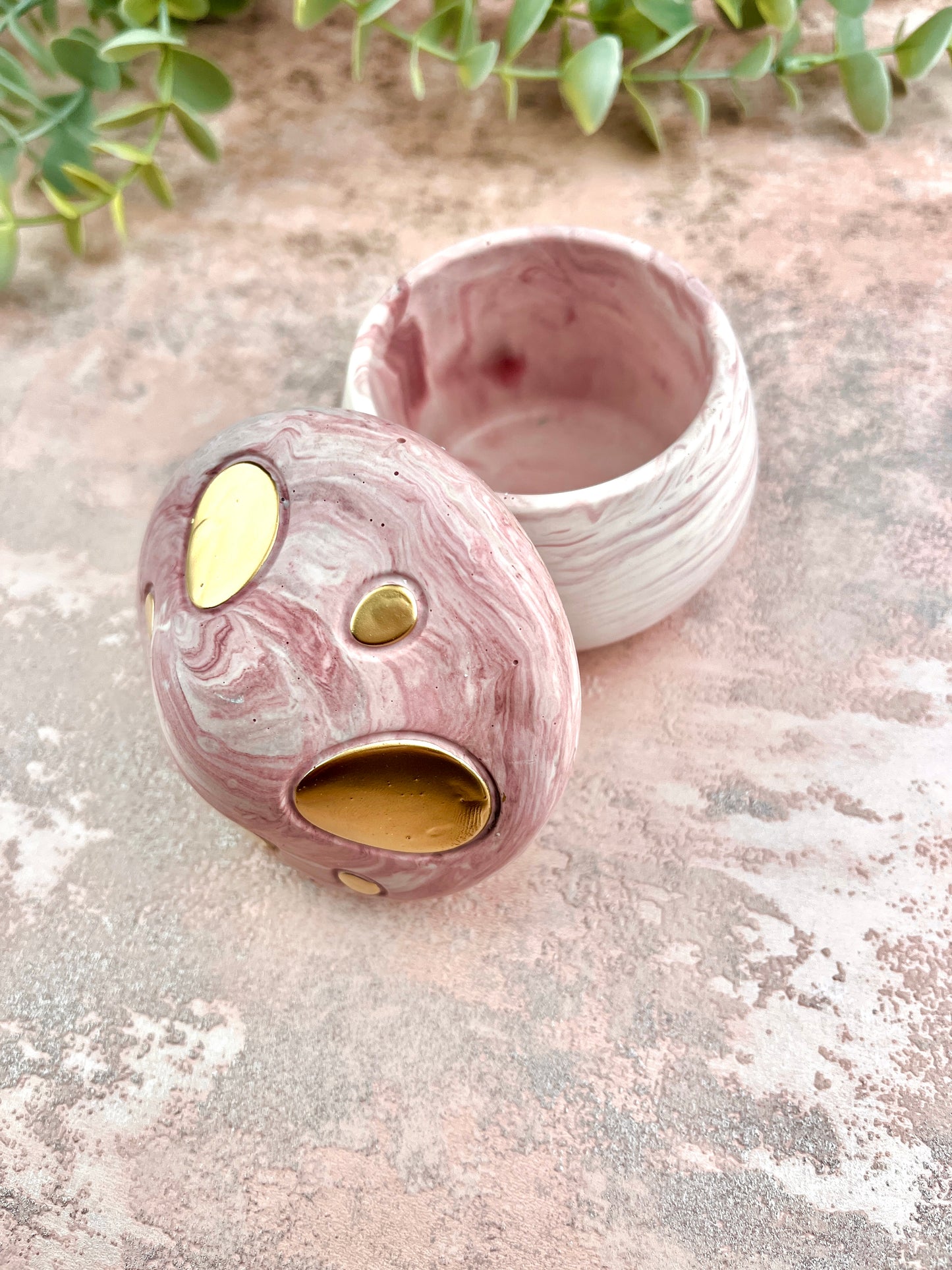 Mushroom Jar - Pink With Gold Detail Trinket Box