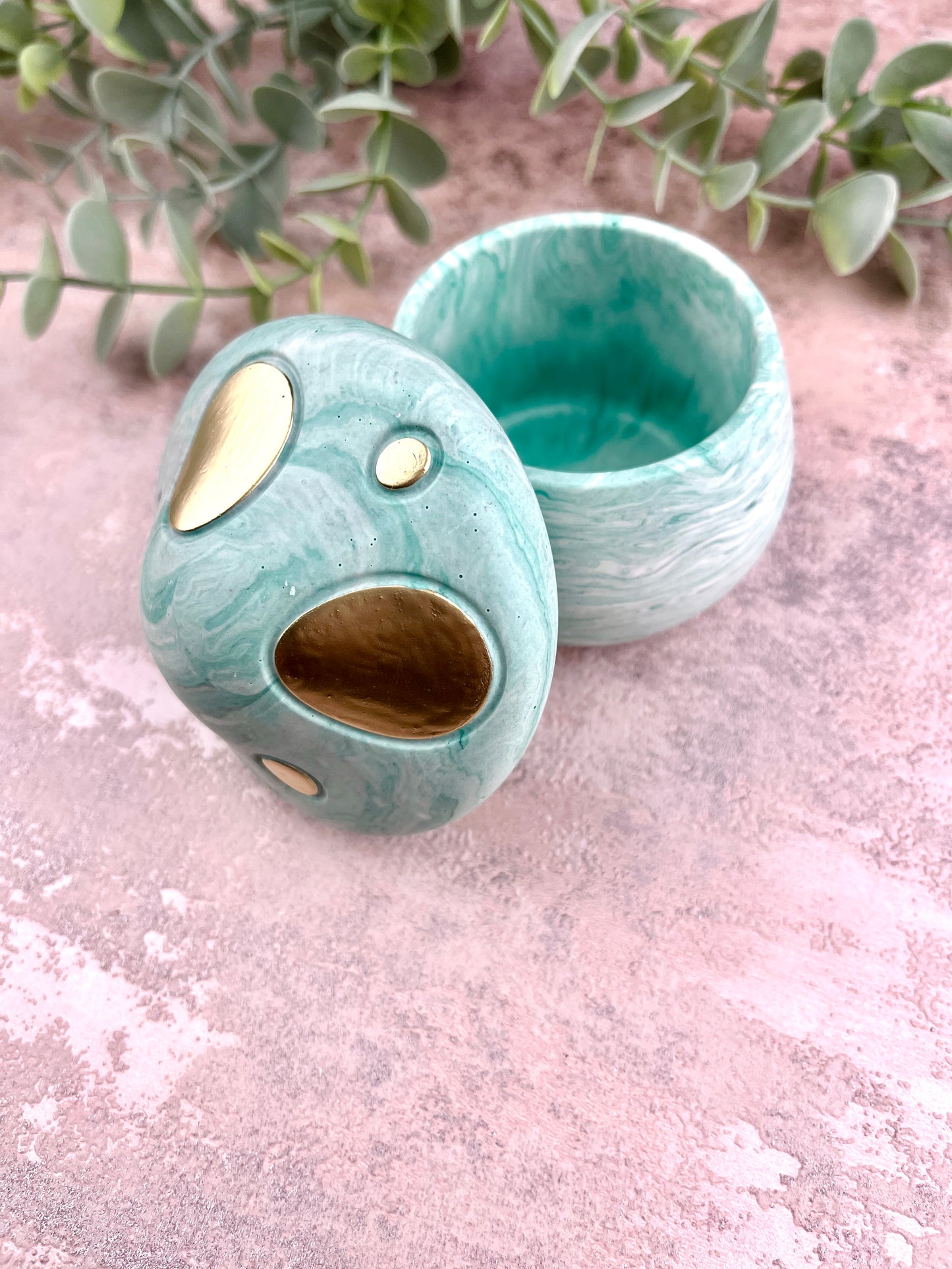 Mushroom Jar - Green With Gold Detail Trinket Box