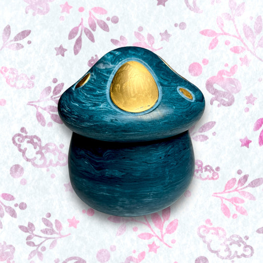 Mushroom Jar - Teal With Gold Detail Trinket Box