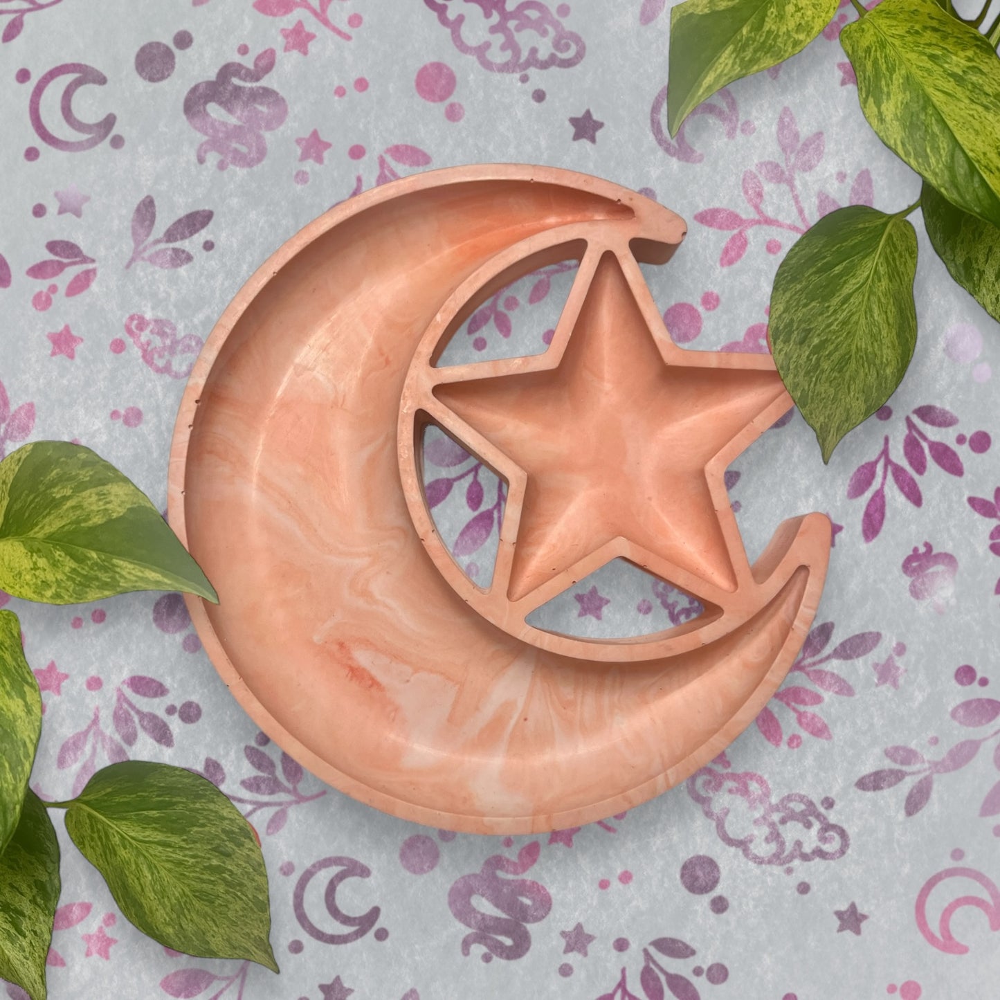 Trinket Tray - Orange Moon and Star Marble Style Ring Dish