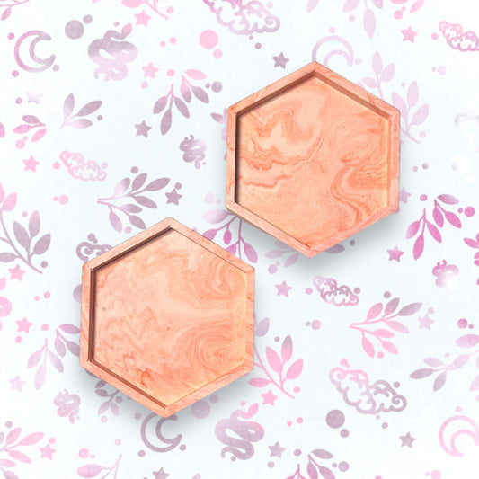 Drinks Coasters - Orange Marble Style Hexagonal Tray