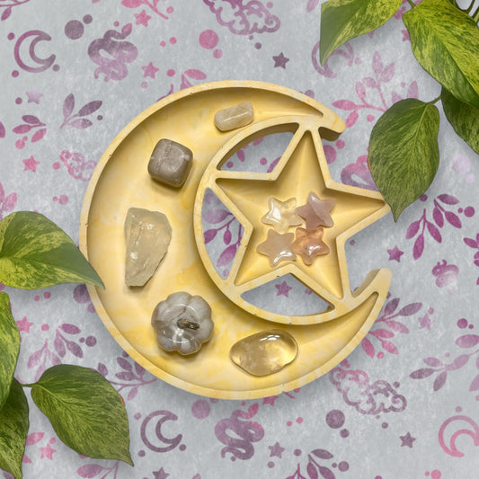 Trinket Tray - Yellow Moon and Star Marble Style Ring Dish