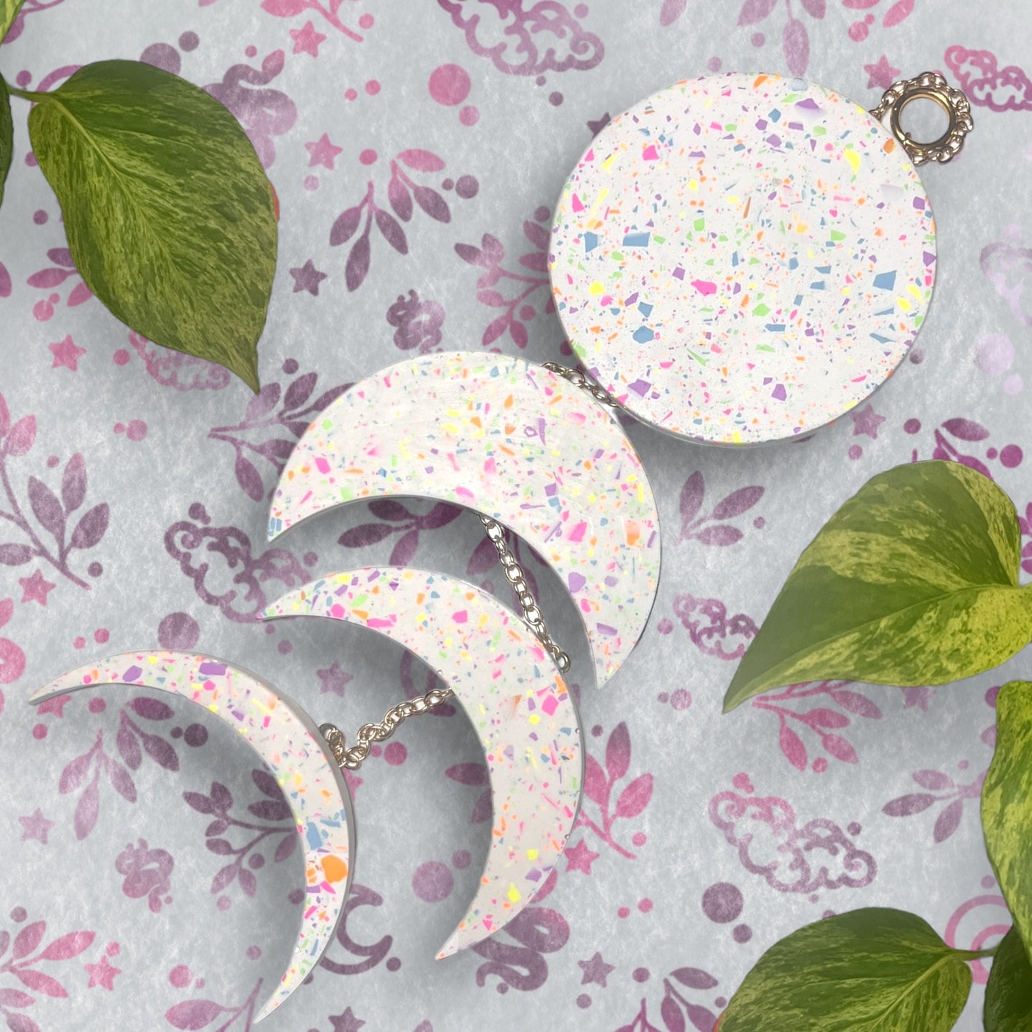 Wall Hanging - White Rainbow Terrazzo Moon Phase Wall Decor