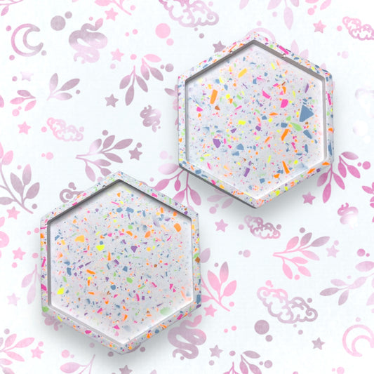Drinks Coasters - Rainbow Terrazzo Style Hexagonal Tray