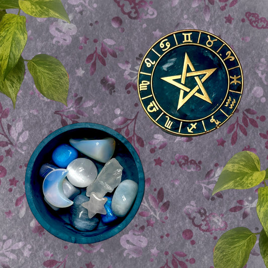 Trinket Box - Teal Star and Horoscopes Detail