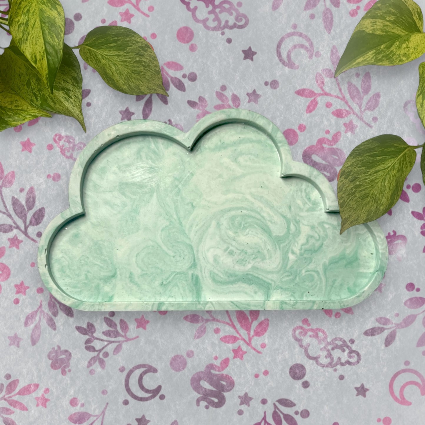 Cloud Tray - Green Marble Style Trinket Tray