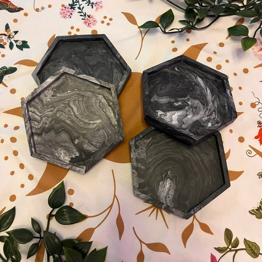 Coasters - Charcoal Marble Style Tray