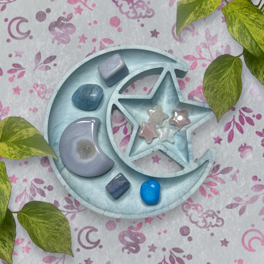 Trinket Tray - Blue Moon and Star Marble Style Ring Dish