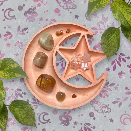 Trinket Tray - Orange Moon and Star Marble Style Ring Dish