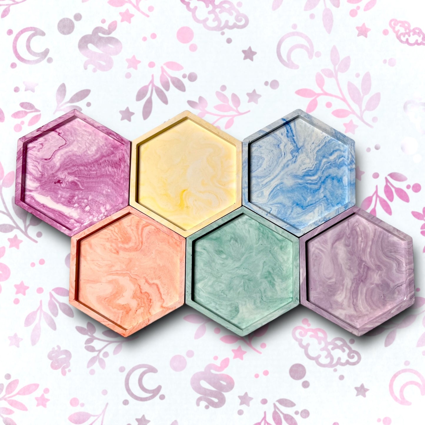 Drinks Coasters - Pink Marble Style Hexagonal Tray