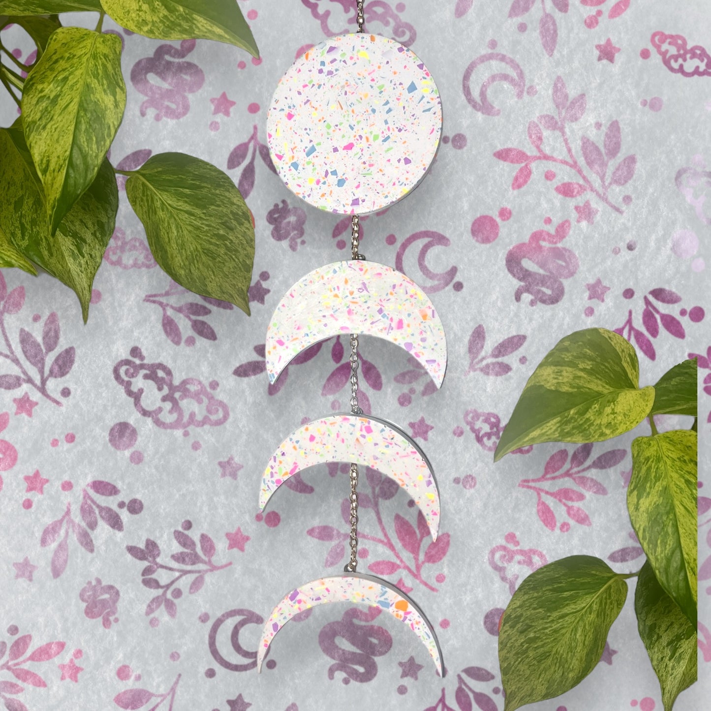 Wall Hanging - White Rainbow Terrazzo Moon Phase Wall Decor