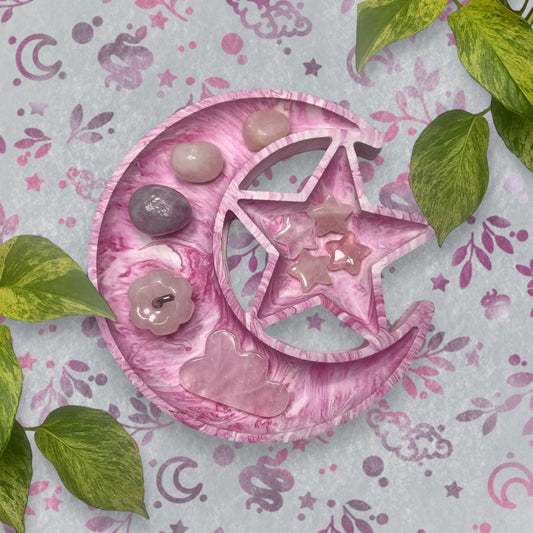 Trinket Tray - Pink Moon and Star Marble Style Ring Dish