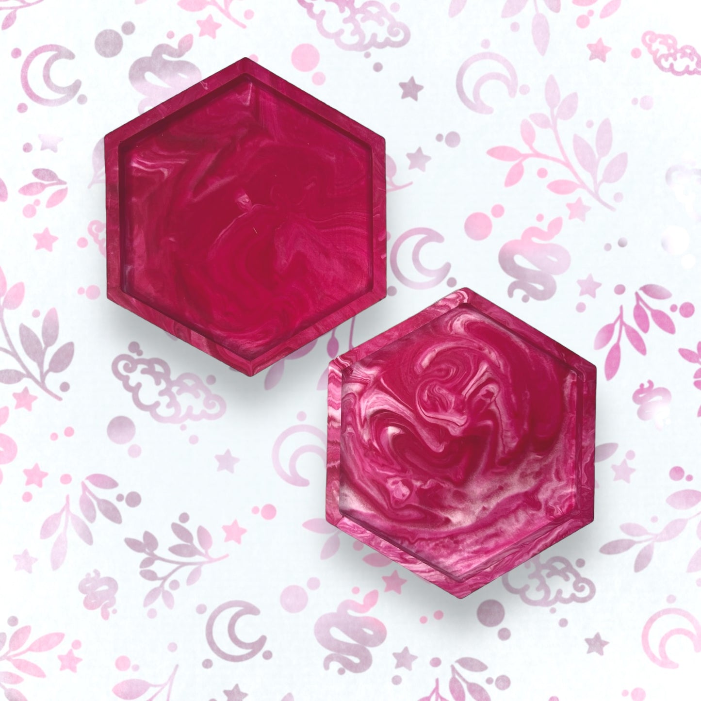 Drinks Coasters - Magenta Marble Style Hexagonal Tray