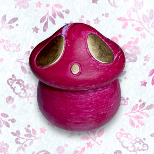 Mushroom Jar - Magenta With Gold Detail Trinket Box