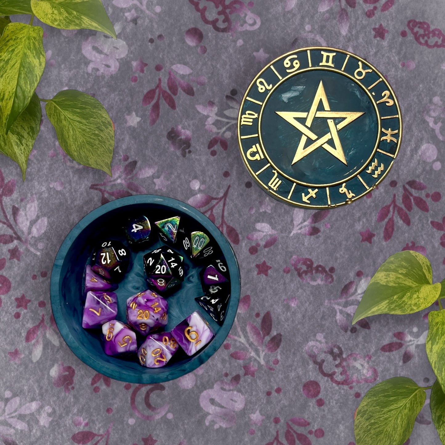 Trinket Box - Teal Star and Horoscopes Detail