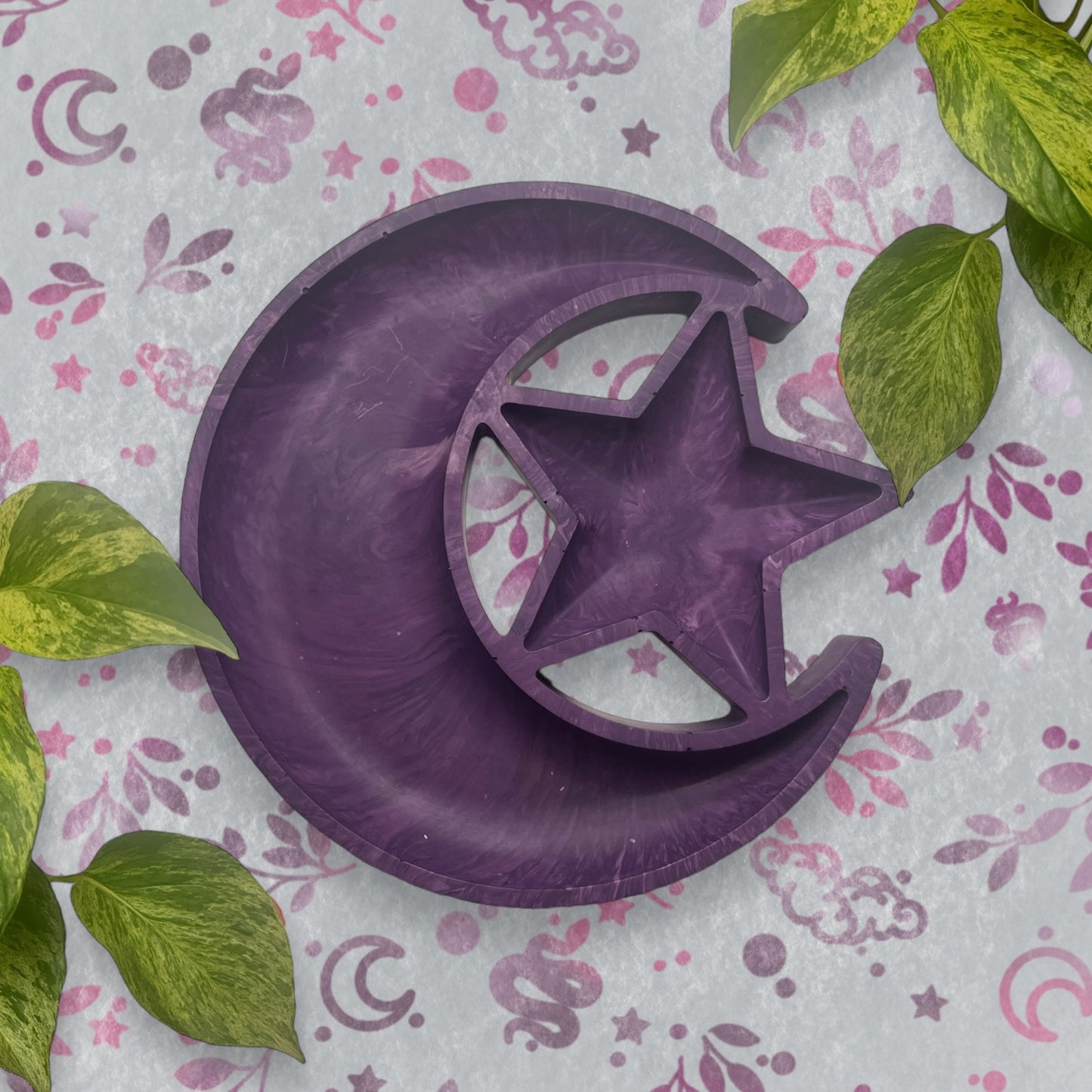 Trinket Tray - Purple Moon and Star Marble Style Ring Dish