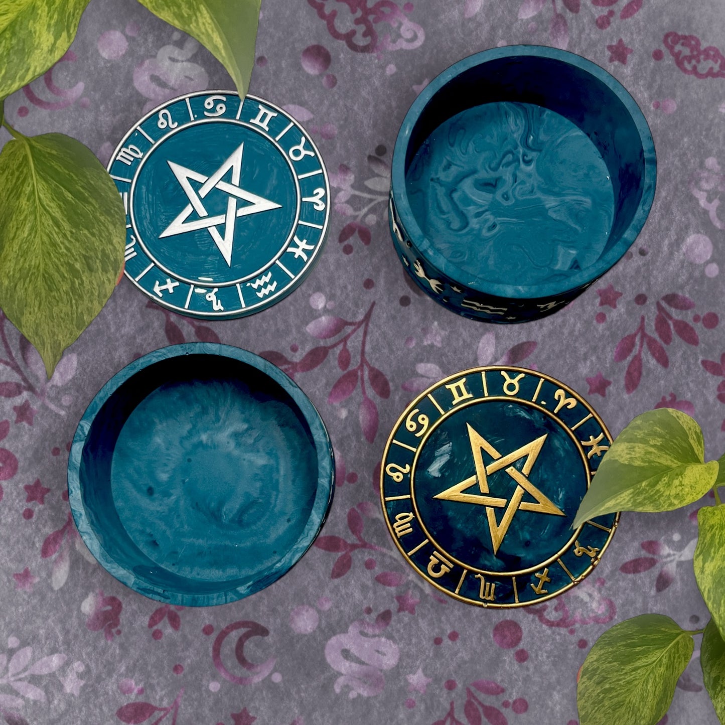 Trinket Box - Teal Star and Horoscopes Detail