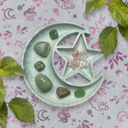 Trinket Tray - Green Moon and Star Marble Style Ring Dish