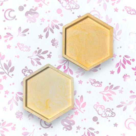 Drinks Coasters - Yellow Marble Style Hexagonal Tray