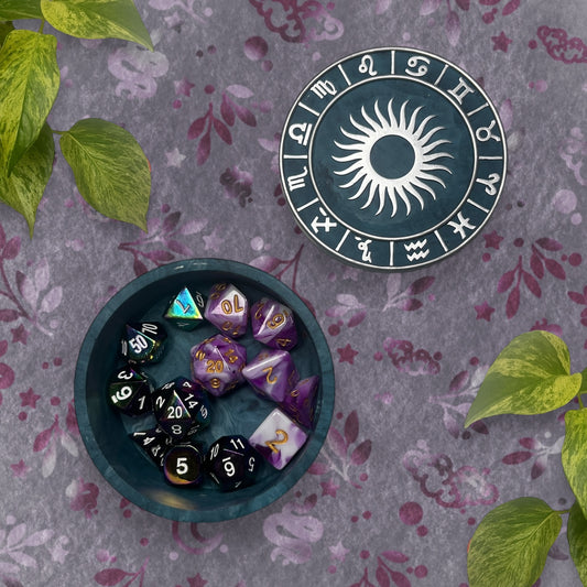 Trinket Box - Teal Sun and Horoscopes Detail