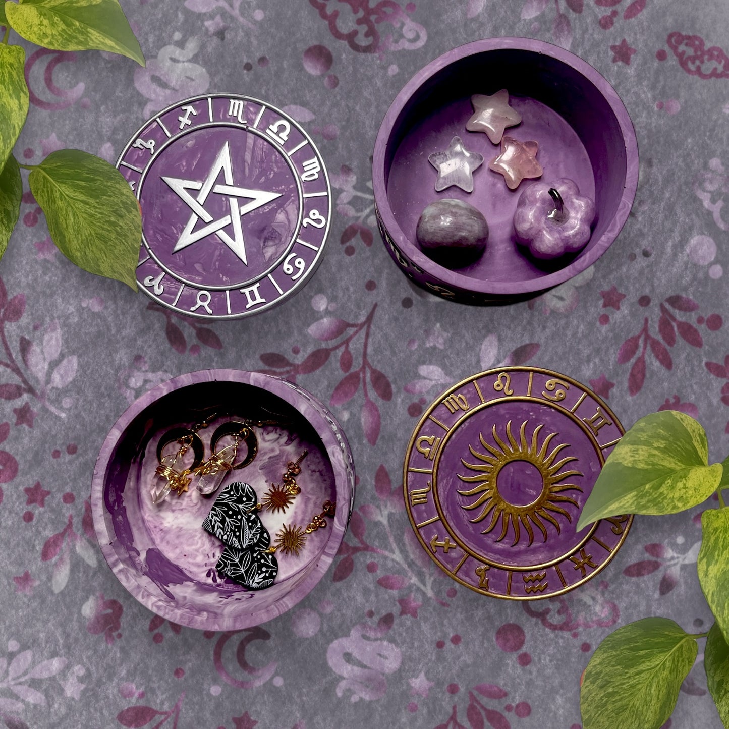 Trinket Box - Purple Sun and Horoscopes Detail