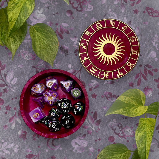 Trinket Box - Magenta Sun and Horoscopes Detail