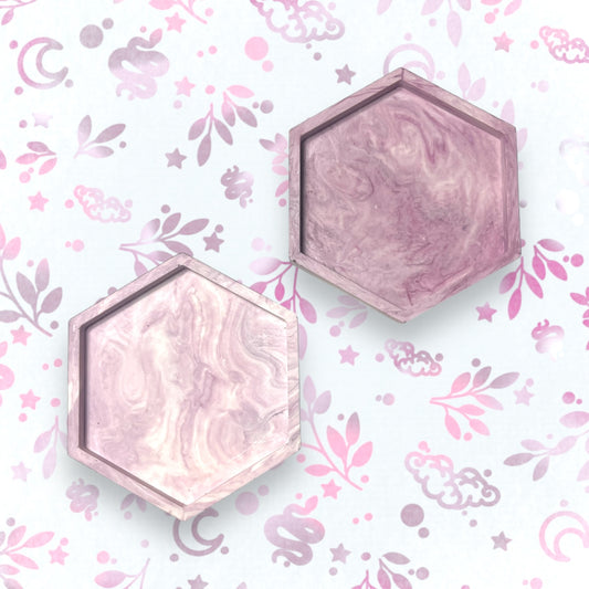 Drinks Coasters - Lilac Marble Style Hexagonal Tray