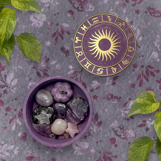 Trinket Box - Purple Sun and Horoscopes Detail