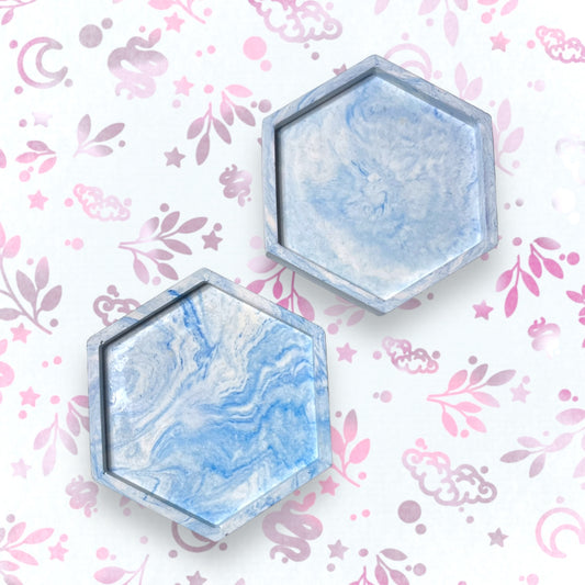 Drinks Coasters - Blue Hexagonal Marble Style Tray