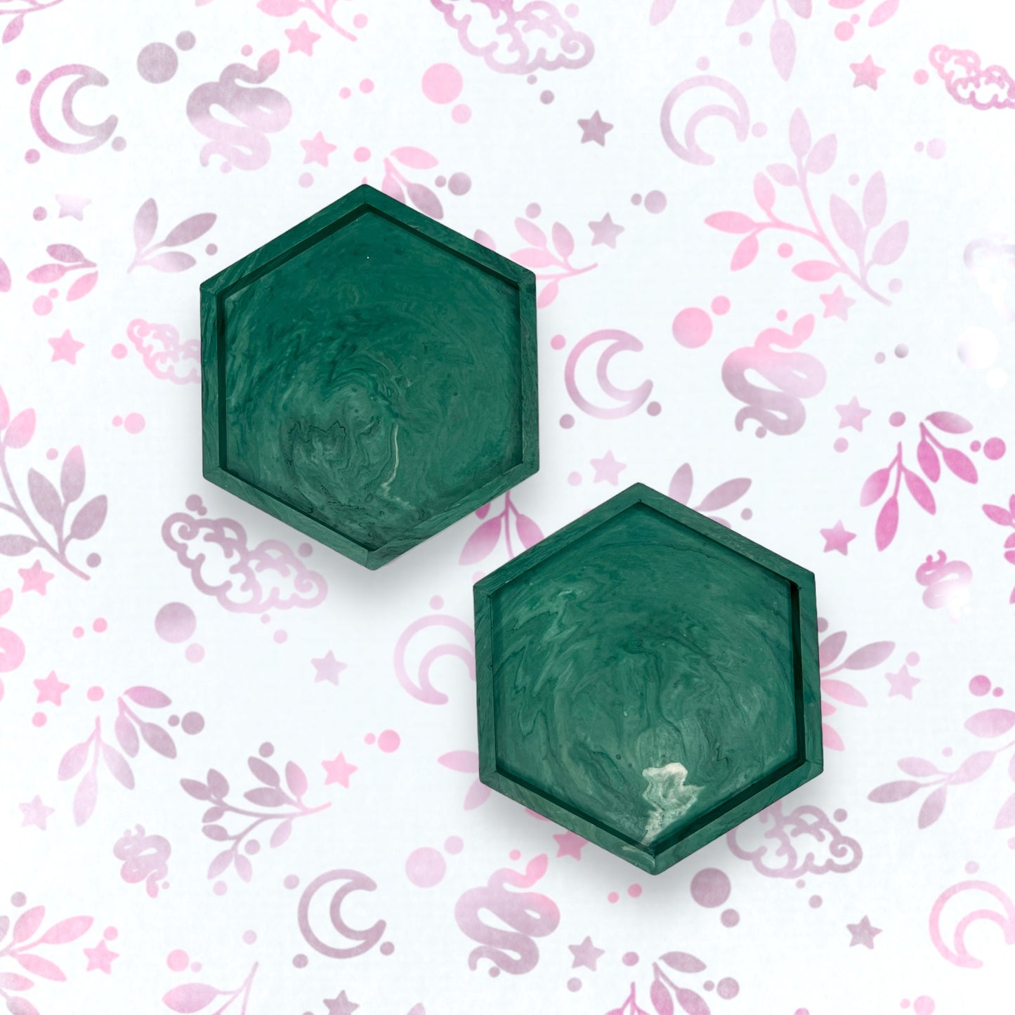 Drinks Coasters - Emerald Marble Style Hexagonal Tray